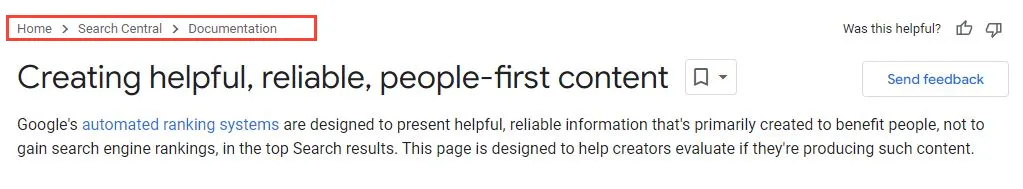 Google developer site breadcrumbs